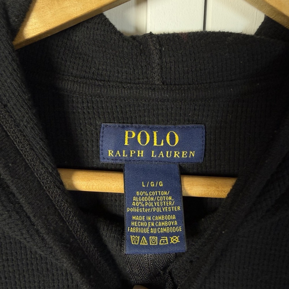 Polo Ralph Lauren Men's Long Sleeve Thermal Hoodie Pockets Outdoor Black Large‎ - Picture 2 of 6